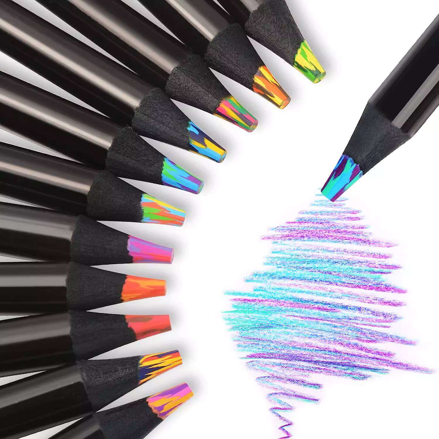 BAIPAI Rainbow One Stroke Multi-color Gradient Mixed DIY Creative Pencil Hand-painted Children Primary School Kindergarten Art Painting Black Wood Thick Rod Core Graffiti Color Pen XP003/XP011