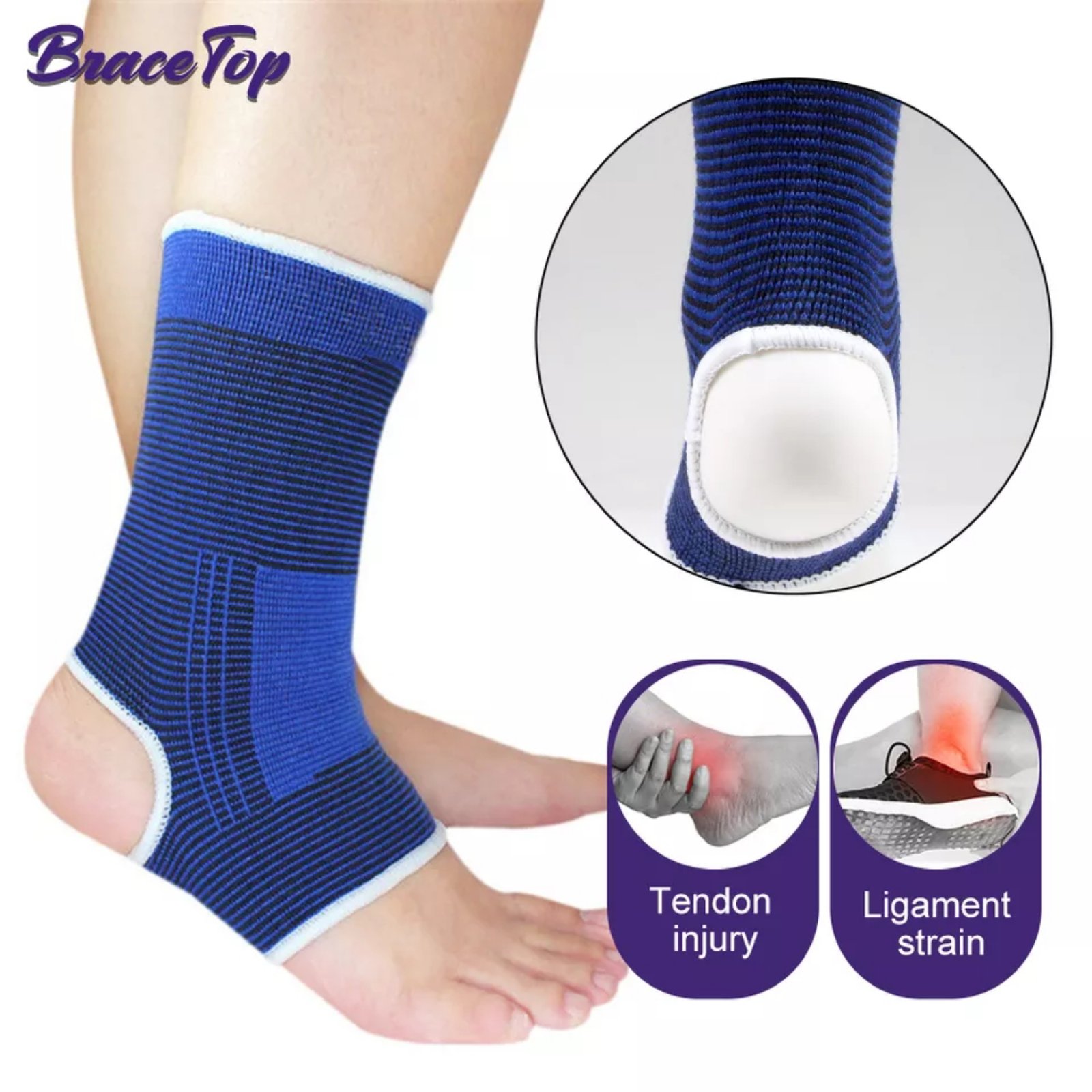 1 Pcs Blue Ankle Support Brace Adjustable Elastic Knitted Sports Injury Prevention Compression Gear