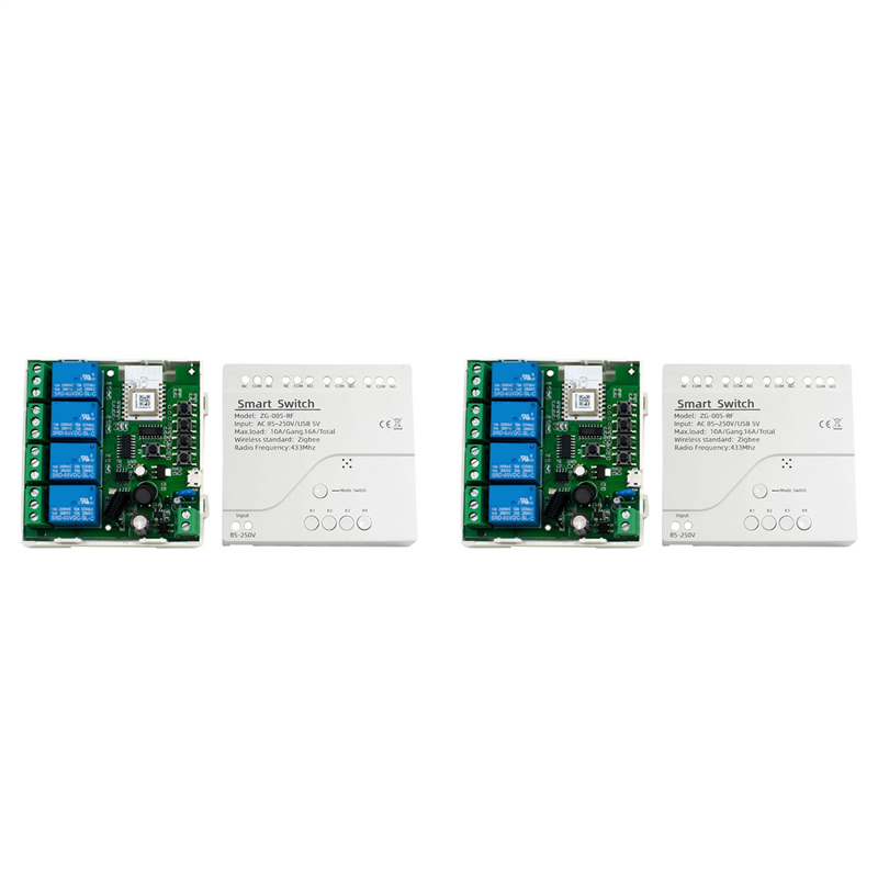 fasdaga 2X 4CH Tuya Zigbee Smart Switch Module 85-250V Relay Smart Home Remote Control Works with Gateway for Alexa Home