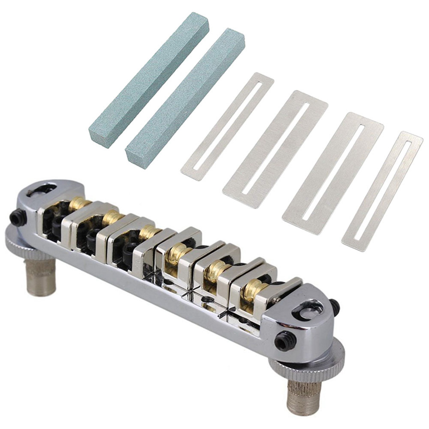 NAMUNY 1Pcs Roller Saddle Bridge with Posts and Spanner & 2 Set for Guitar Bass Luthier Tool Guitar Fingerboard Polish