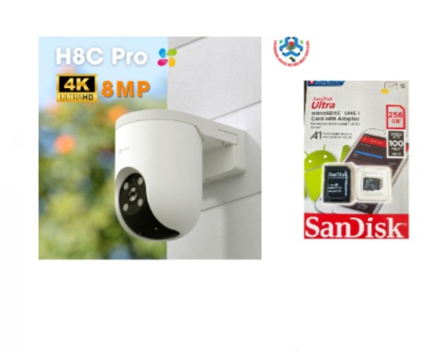 Ezviz H8c Pro 8MP 4K Outdoor Pan & Tilt Wired/Wireless CCTV Camera With Color Night Vision,Two Way Audio and SD Card Supported (256 GB Dahua Sd Card Included)