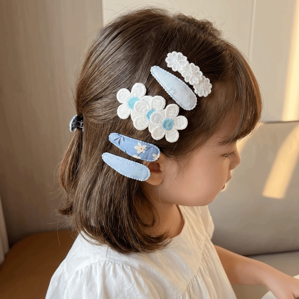 5 Pcs/set Unique Cute Printed Hair Clips Set Sweet Fabric Floral Hair Accessories Daisy Style All-match Hairpin Ornaments Girls