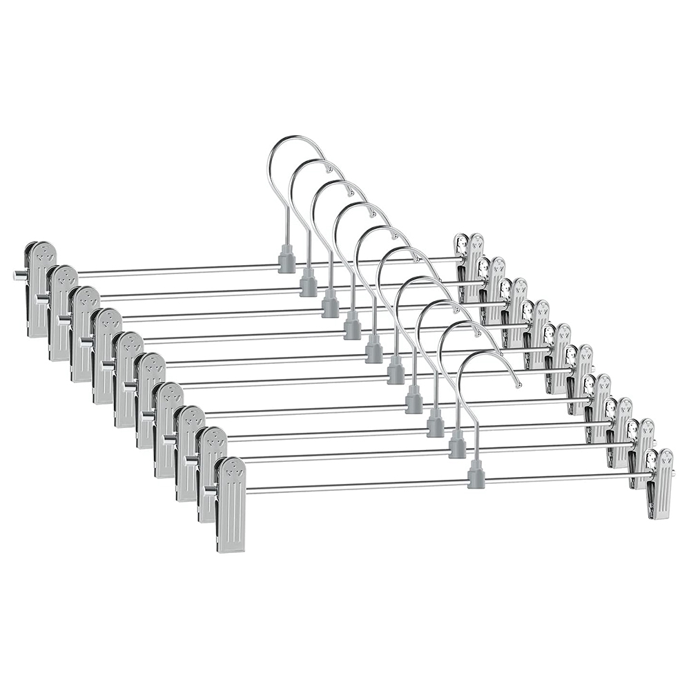 NAMUNY Hangers,Skirt Hangers with Clips Space Saving,Adjustable Clips Hangers Clothes Hangers for Pants 10 Pack
