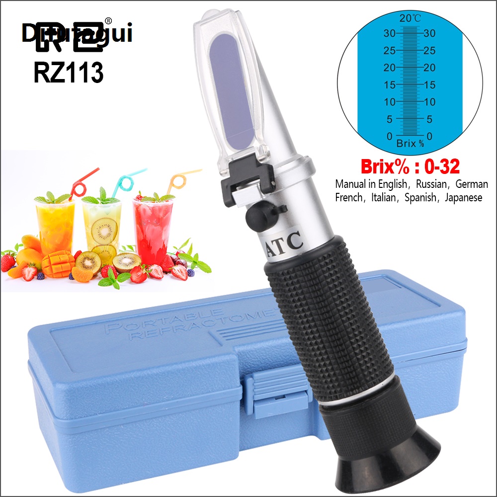Difutagui High Quality RZ Refractometer Handheld sugar Meter Brix Test Optical 0-32% ATC Milk Tea Fruit Sugar Meter Saccharimeter RHB-32ATC