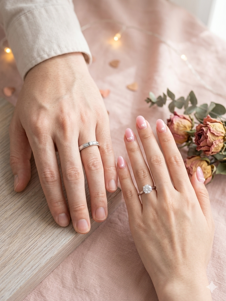 1 Pair Couple Ring Crystal Diamond Rings