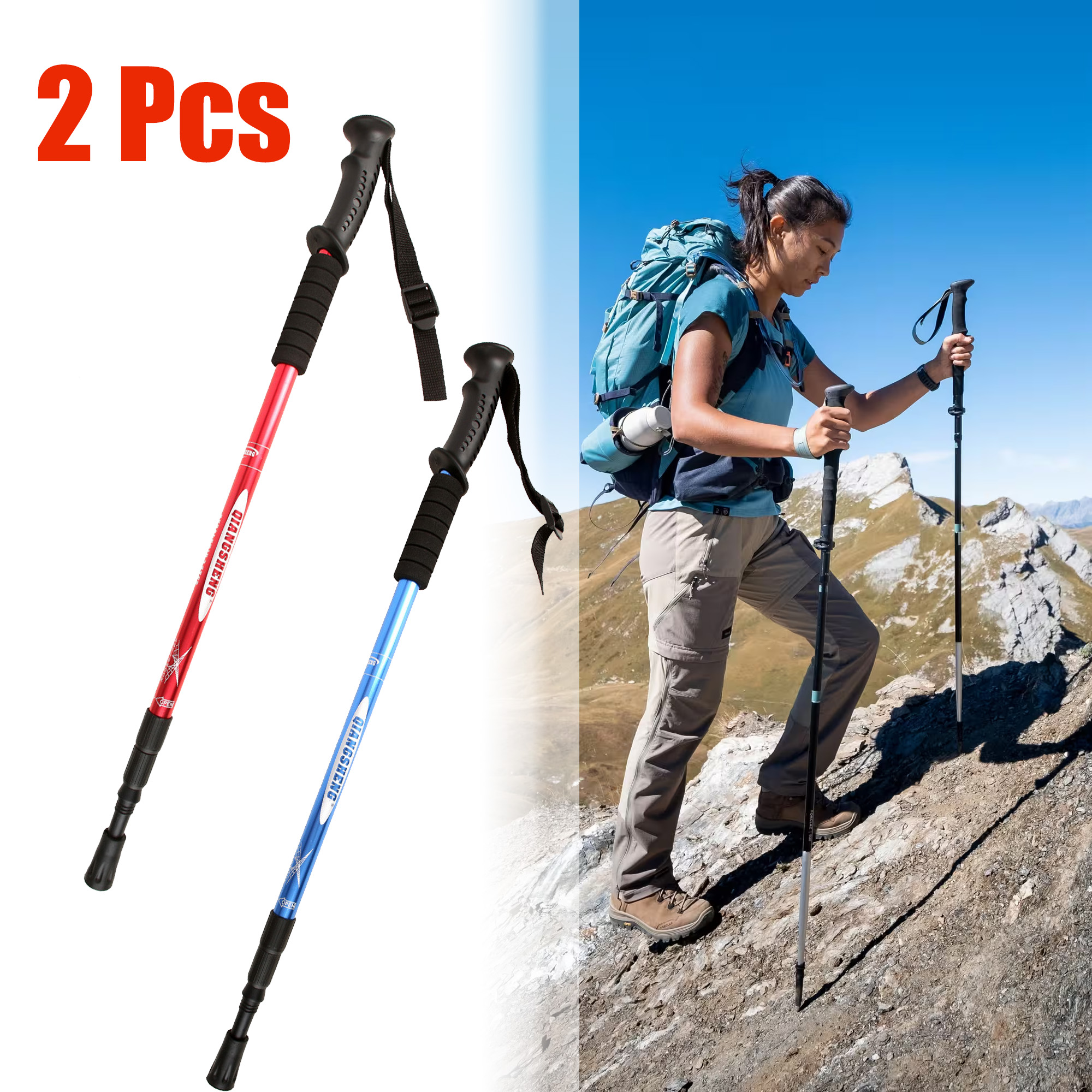 2 PCs Adjustable Aluminum Trekking Pole | Ultralight Telescopic Hiking Stick | Anti-Slip Alpenstock for Camping & Climbing