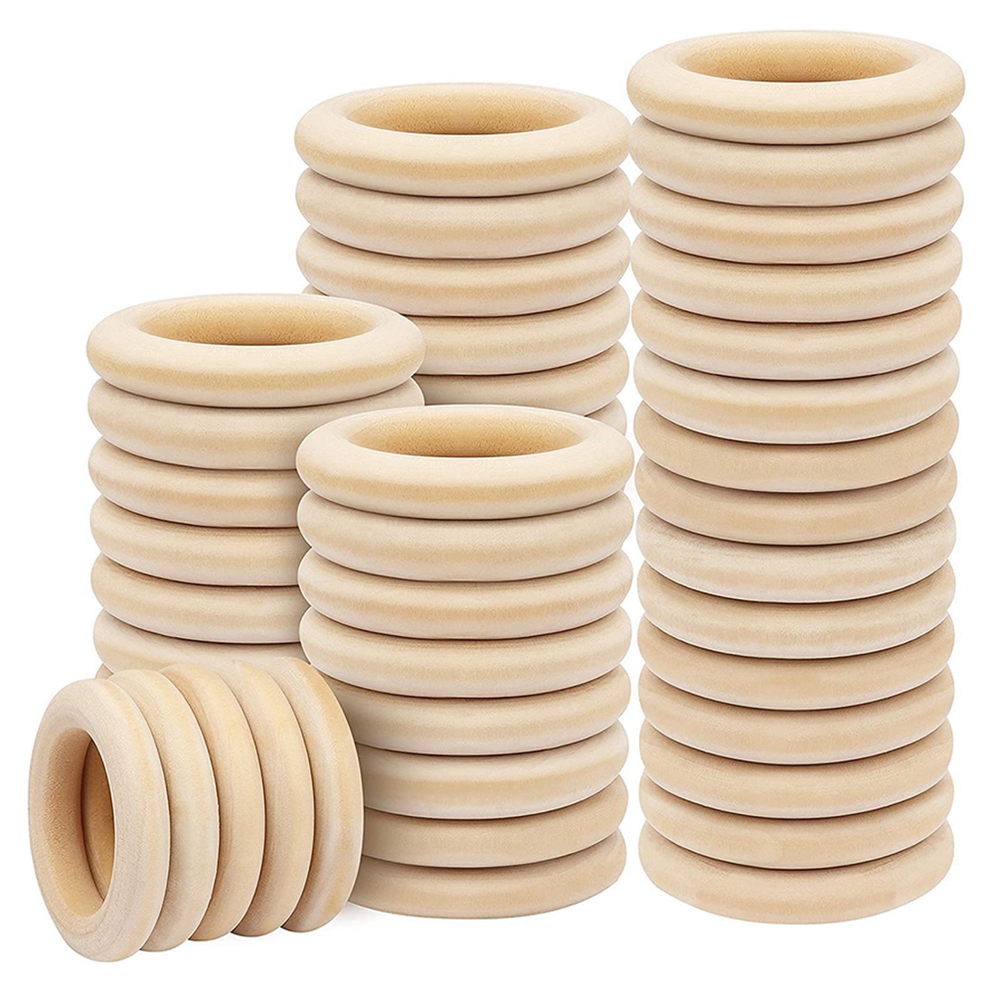 OYPFXMI 100PCS Natural Wood Rings for Crafts 55mm Lace Rings Solid Wood Rings for DIY Crafts, Connectors Jewelry Making