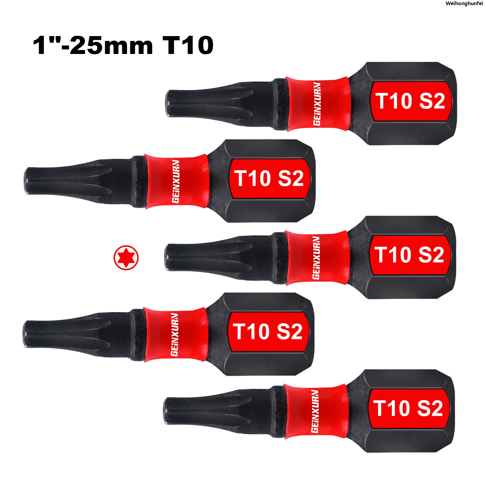 WeihonghunfeiSales promotion Geinxurn 1 In.Impact Tough Magnetic Power Bit Set,Torx Head Power Bits,S2 Alloy Steel Star T10 Screwdriver Bits Set