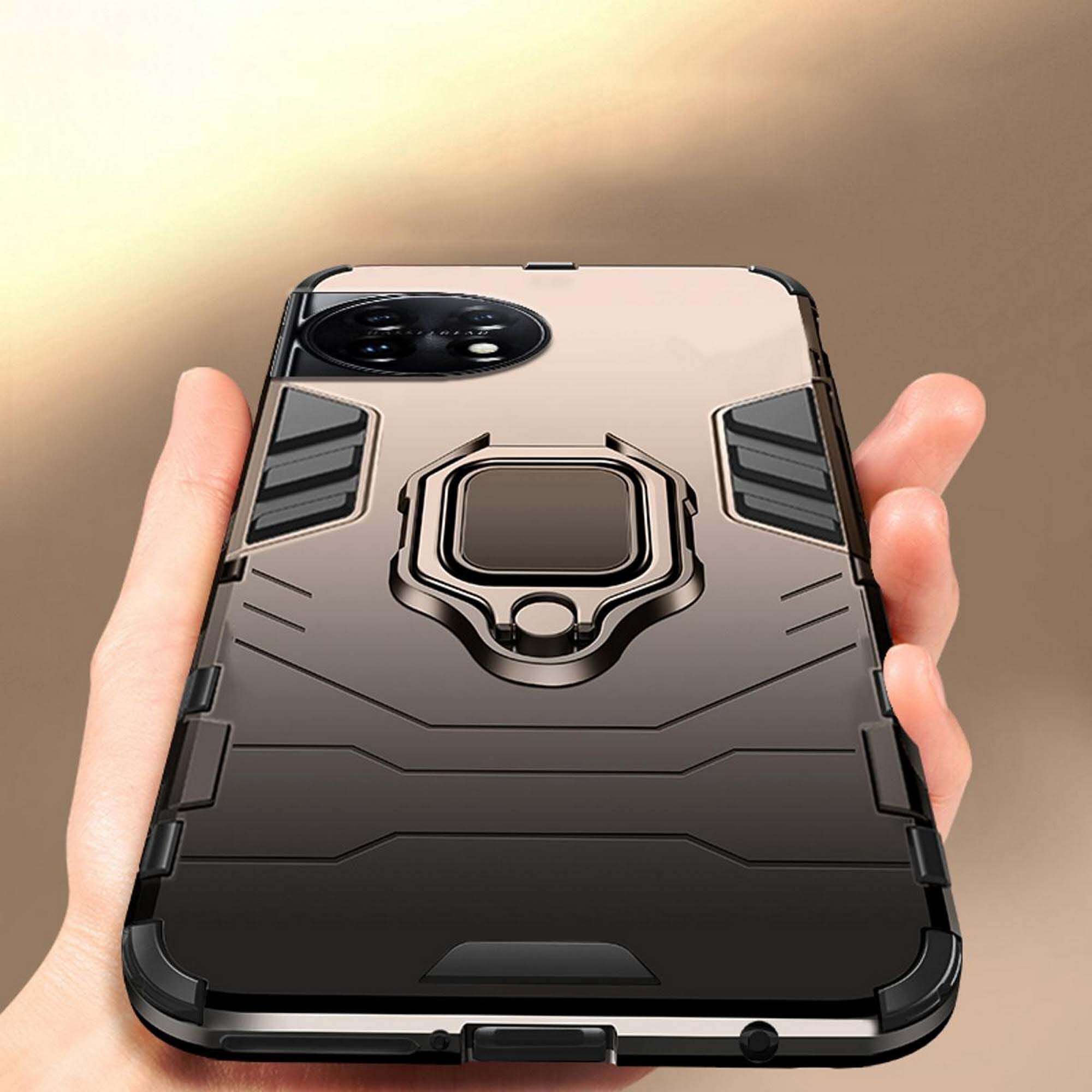 Biruiqu For OnePlus 12 Soft TPU+Hard PC Black Panther Shockproof Slim Protective Case Cover with Kickstand