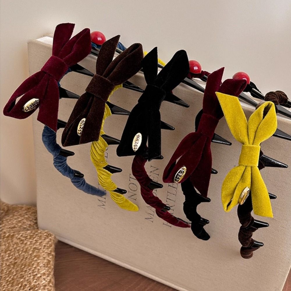 Retro Flocking Bow Headband U-shaped Tooth Comb Non-slip Hair Hoop Hair Bands New Year Hair Styling Accessories