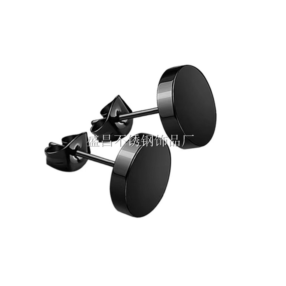 【New arrival】Stud Earrings Men's Korean Style Simple Round Black Steel Gold Stainless Steel Stud Earrings