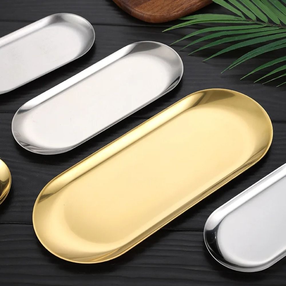 New Stainless Steel Stainless Steel Plate 18/23CM Gold Silver Food Tray Dining Disc Fruit Cake Snacks Pasta Steak