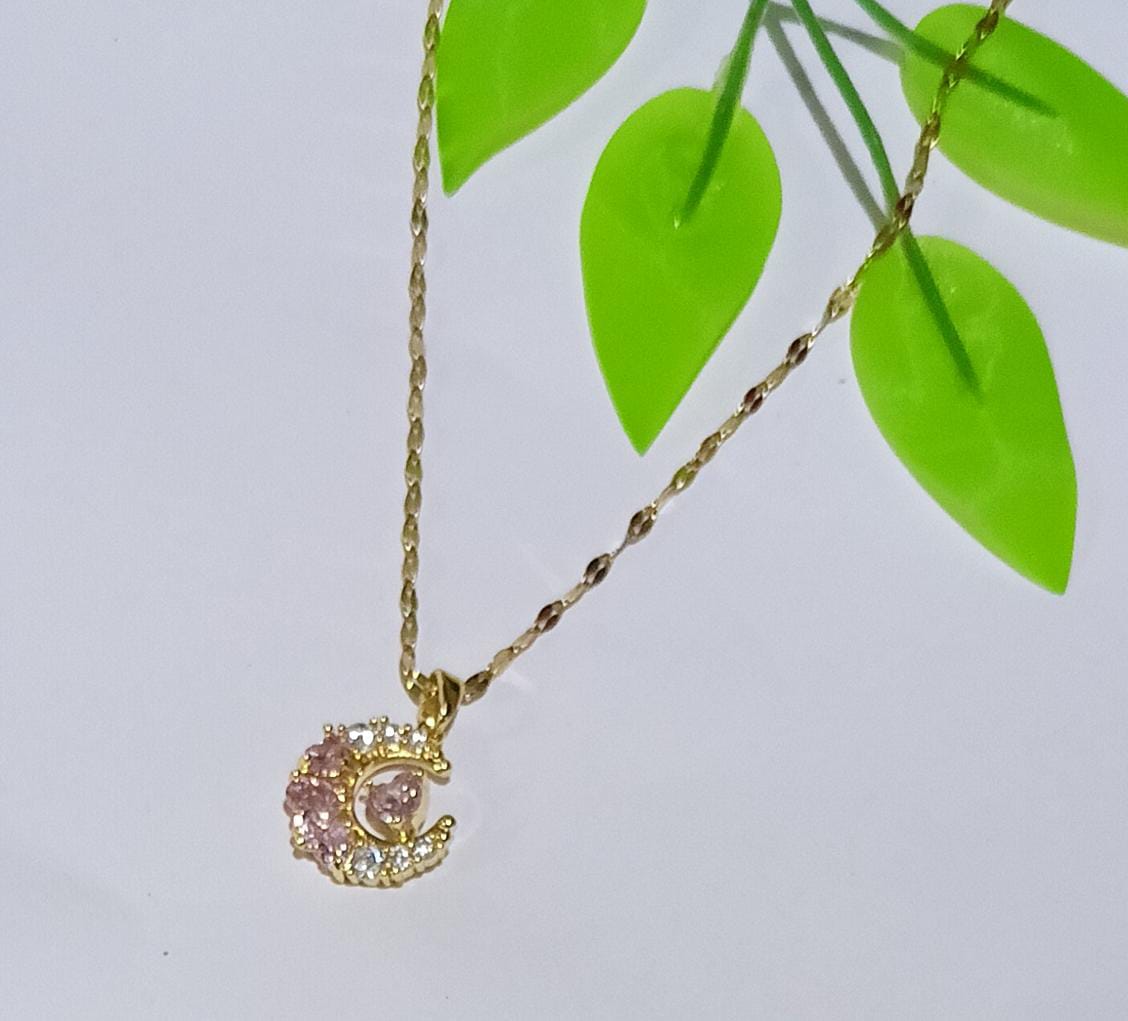 ADITYA JIGREE=Stainless Pink Moon Designed Necklace For Women