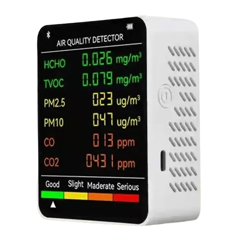 (GGBR) 6 in 1 Multifunctional Air Quality Tester LCD Display Home Indoor Office Wall Mounted Air Quality Tester