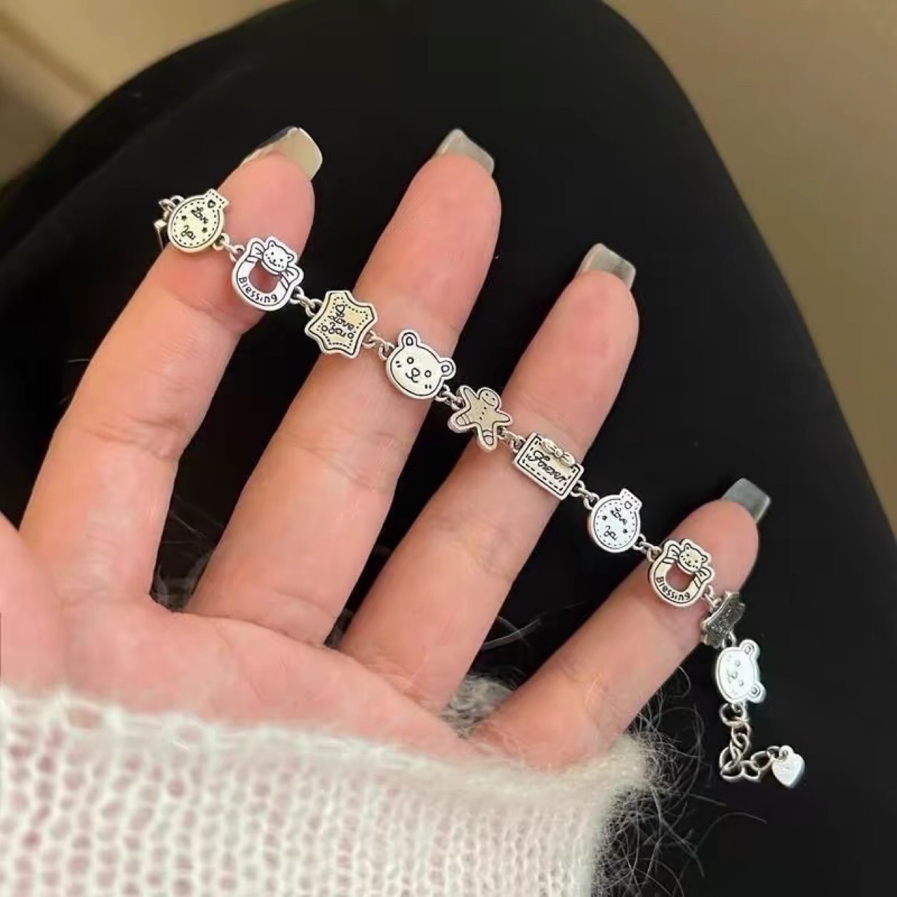 【Top-notch quality】S925 Silver Gingerbread Retro Old Bracelet Women's Cute Student New Fashion Bracelet for Girlfriends