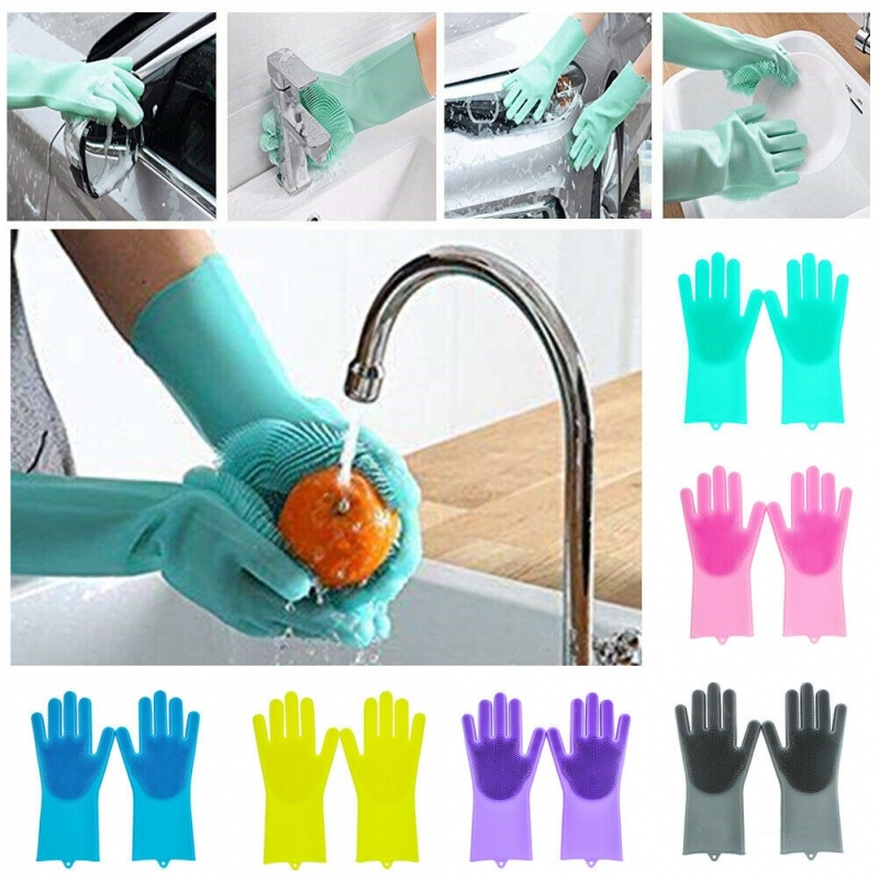 Reusable Dishwashing Gloves With Wash Scrubber, Heat Resistant Cleaning Gloves For Kitchen