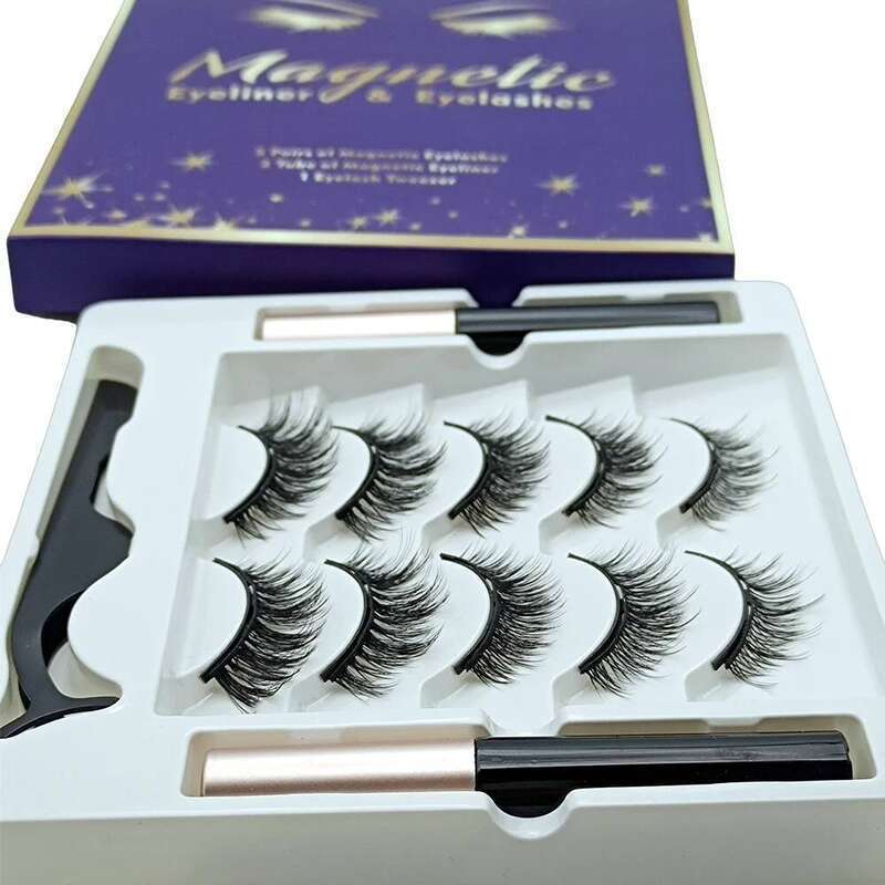 Eyelashes With Eyeliner Kit, 5 Pairs Natural Looking Magnetic Lashes, Easy To Wear False Eyelash Set, No Glue Needed