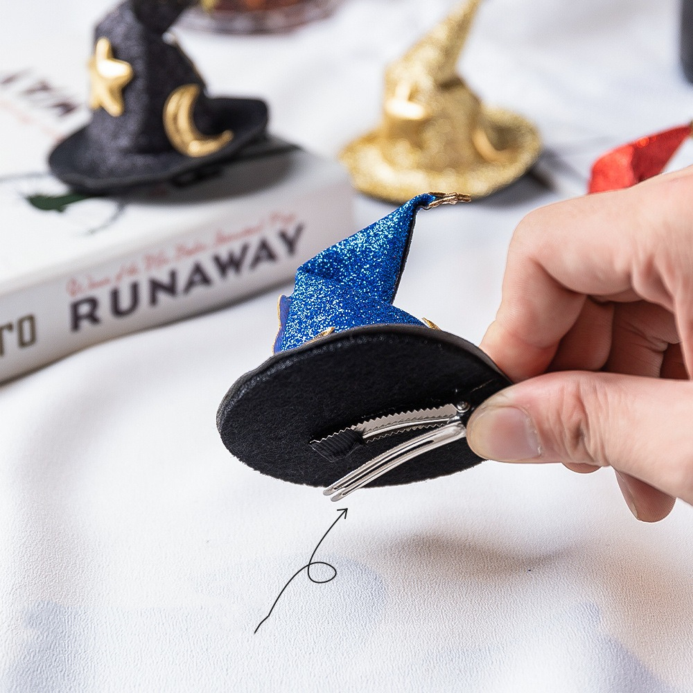 Funny Decoration Barrette Bent Hat Hair Clip Wizard Hat Cute Witch Hat Hairclips Cap Shaped Moon Pet Halloween Hair Accessories Women