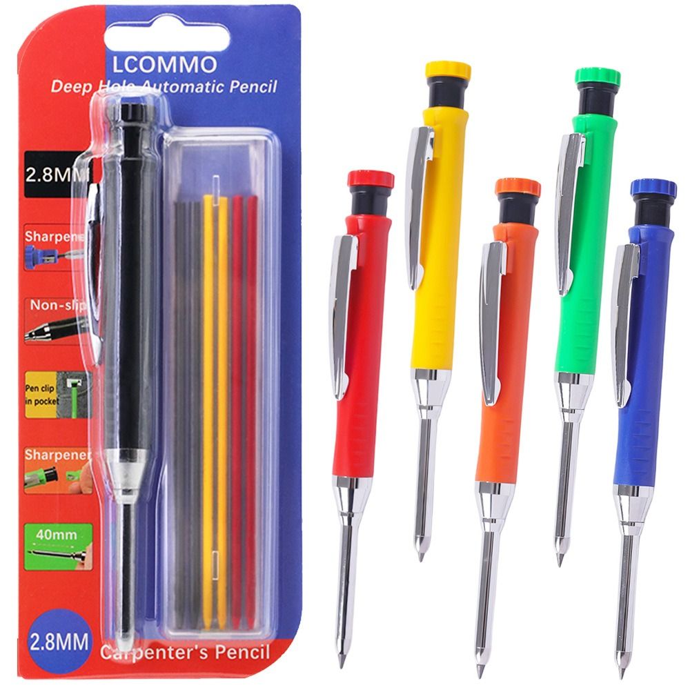 High Quality 2.8mm Mechanical Pencil Built-in Sharpener Deep Hole Marking Woodworking Marking Tool Plastic/Metal Woodworking Deep-hole Marker Woodworking Construction
