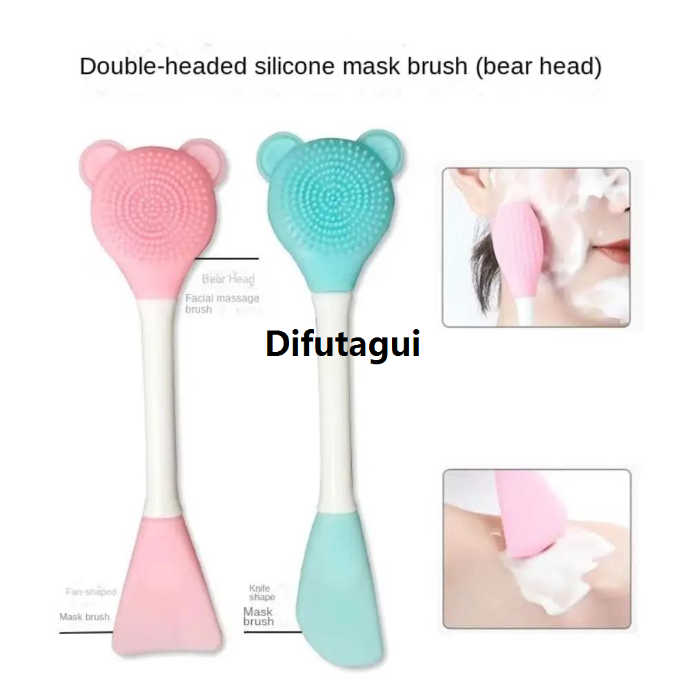 Difutagui Hot Selling Mud Mask Brush Cleanser Blackhead Exfoliating Brush Luxury Mask Double Head Bear Silicone Face Brush Skincare Tool