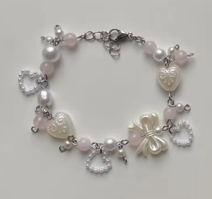 Masala Beads Kawaii Fashion Exquisite Heart Bow Design Chain Sweet Temperament Bracelet Bohemian Style Y2K Pearl Beaded Wristband Bracelets Pendant Jewelry Accessories Gift For Girls Women