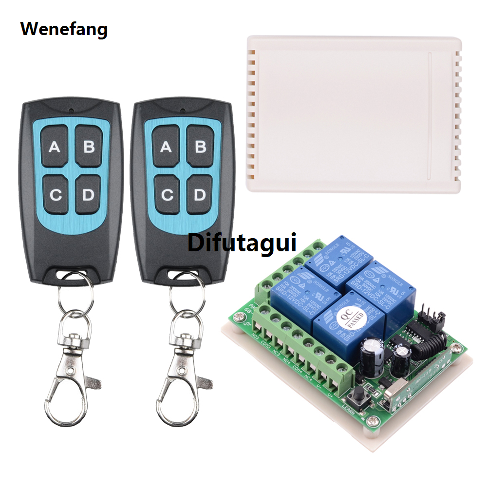 Wenefang 433MHz DC 12V 4CH Wireless RF Remote Control Switch Security System Luxury Garage Doors, Gate Electronic Lock Key 4 Buttons Transmitter