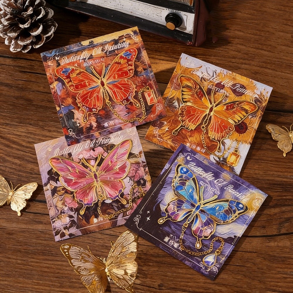 Vintage Colorful Butterfly Bookmark With Chain Metal Oil Painting Bookmarks Pendant Decorative Stationery Book Page Clip Student Gift