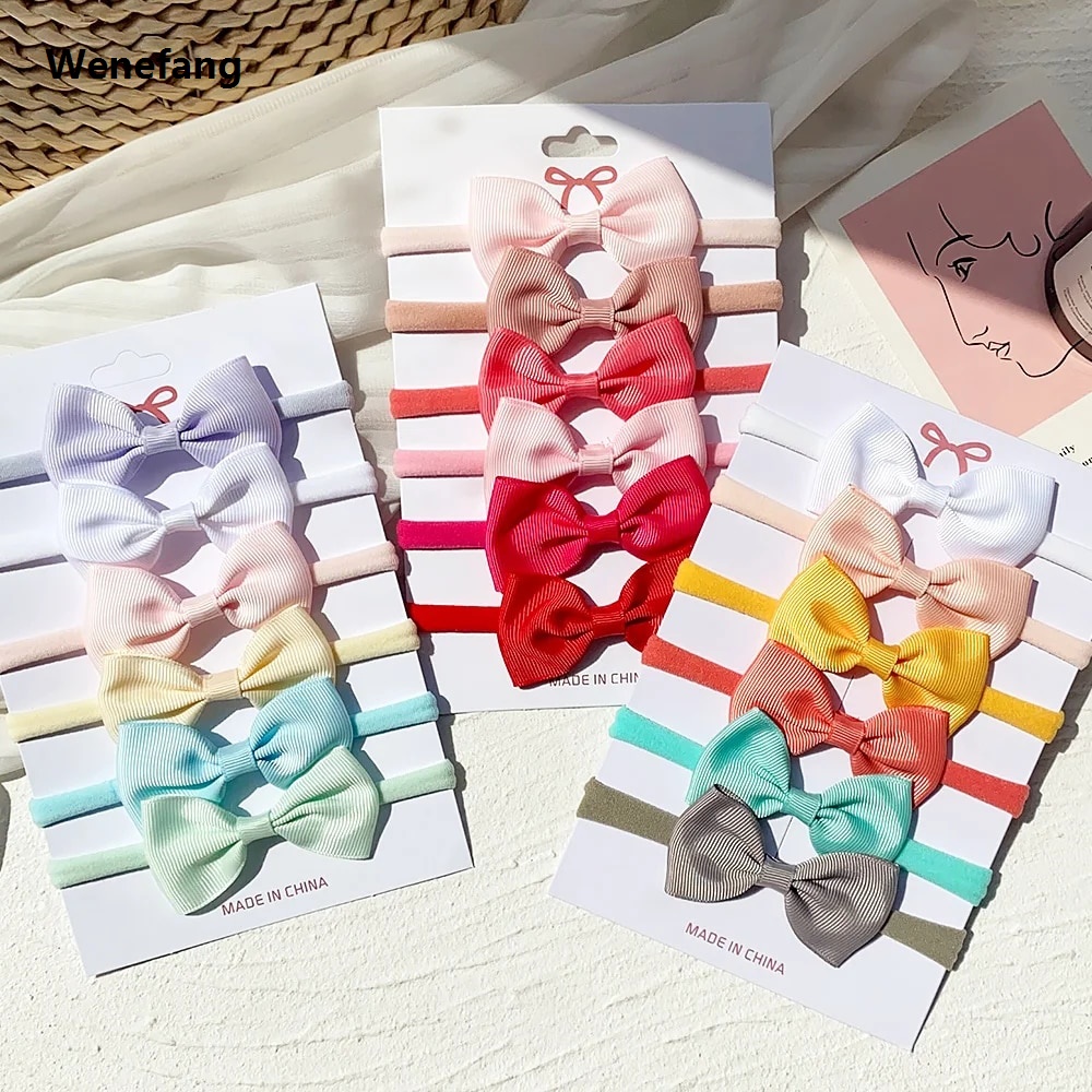 Wenefang 6Pcs/Set Solid Colorful Newborn Baby Headwear Elastic Hair Bands Profesional For Kids Cute Ribbon Bowknot Headband Infant Girls Accessories