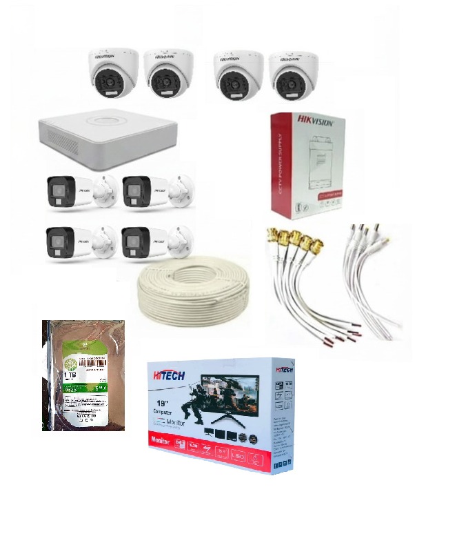 Hikvision 8 Channel Normal AHD Hybrid Light CCTV Package With 1 TB Hard Disk And 19" Monitor
