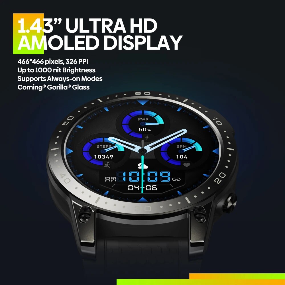 Linman New Zeblaze Ares 3 Pro Ultra HD AMOLED Display Voice Calling Sma rt Watch 100+ Sports Modes 24H Health Monitor Smartwatch for Men
