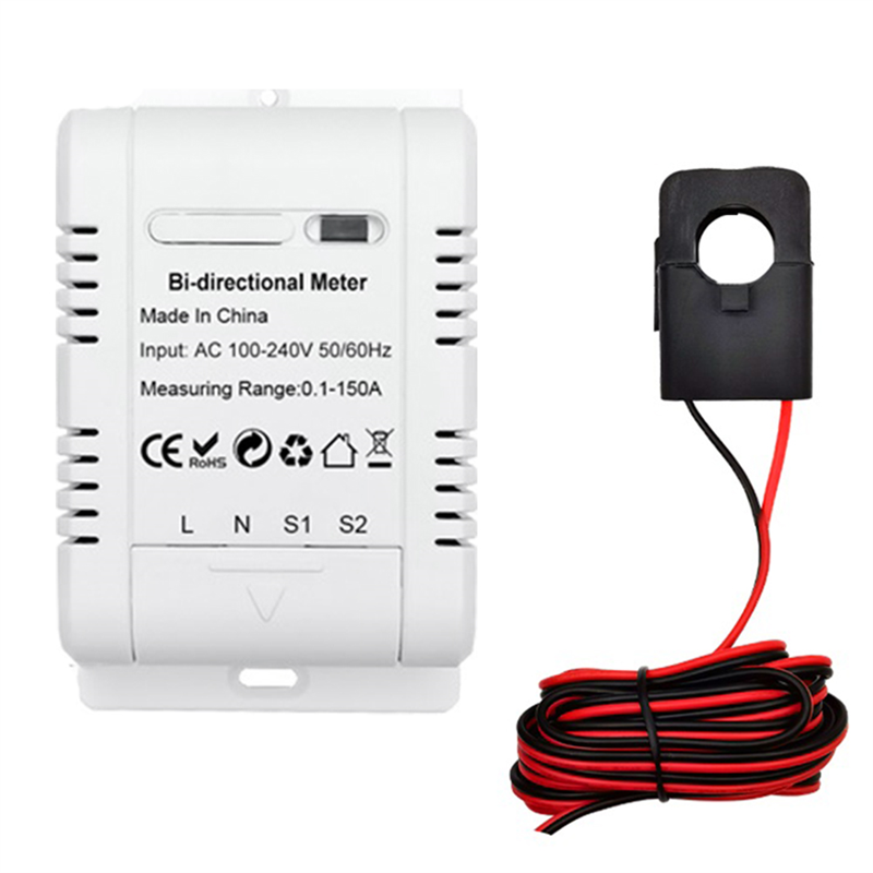 1Set Tuya Solar PV Bidirectional WiFi Energy Meter with CT 150A Two Way Clamp Current Sensor White Plastic