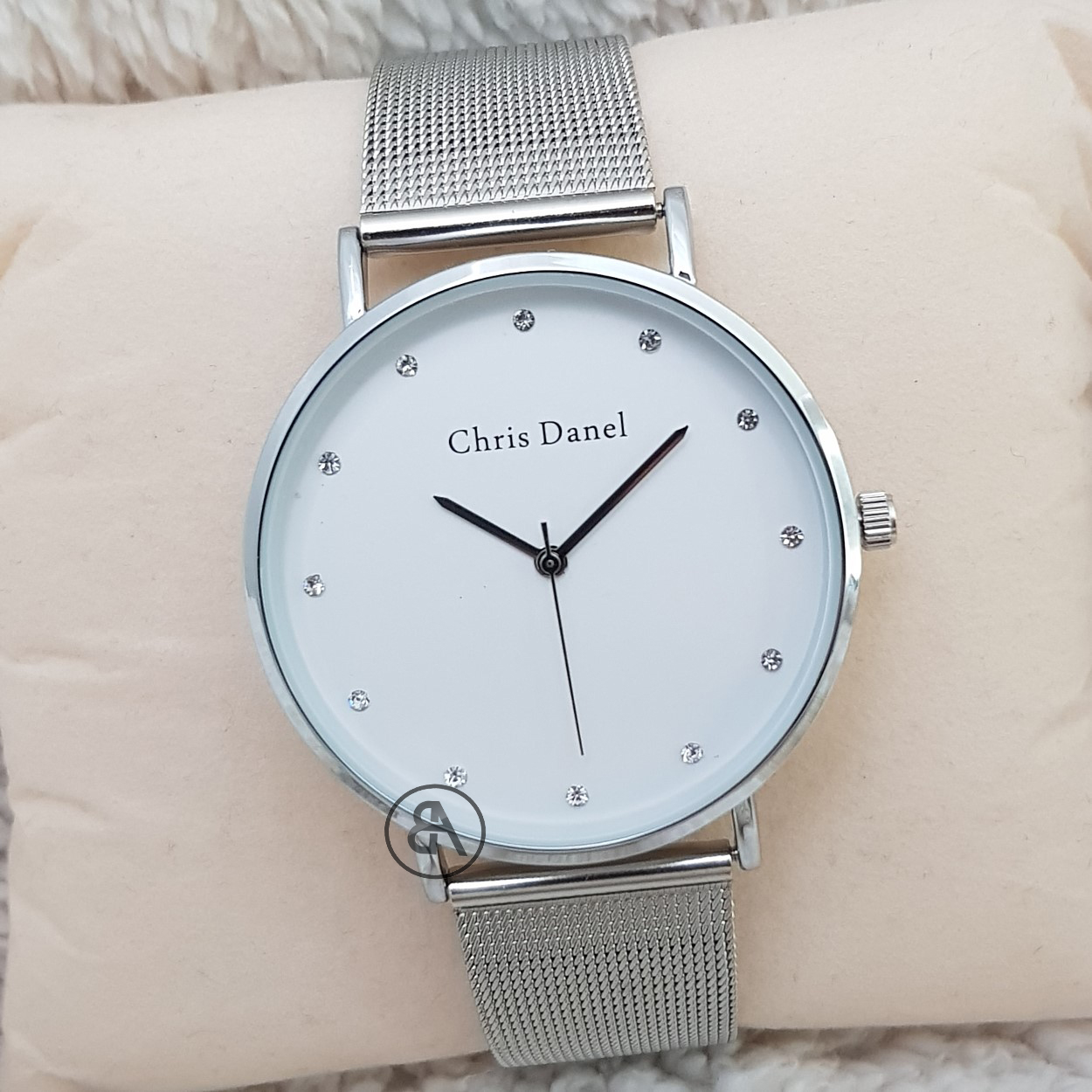Chris Danel (Cd) Classic Round Slim Diamond Index Design Dial Mesh Strap Analog Waterproof Watch