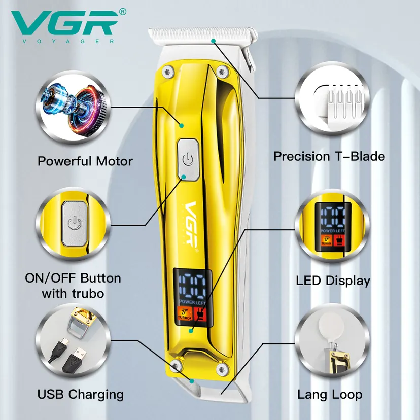 VGR Hair Clipper Rechargeable Hair Cutting Machine Hair Trimmer Electric Barber 0MM Clipper for Men V-071