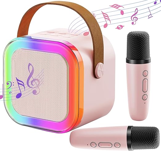 Mini Karaoke Machine for Adults and Kids, Portable Bluetooth Speaker with1 Microphone, LED Lights Karaoke Gifts for Girls Boys Birthday Home Party(Color May Vary)