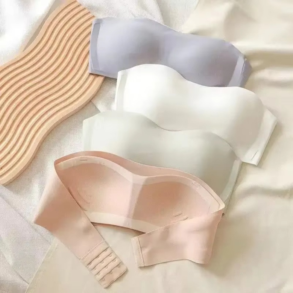 Solid Color Strapless Wrapped Bra Invisible Non-slip Push Up Bralette Thin Gathered Women Underwear Summer