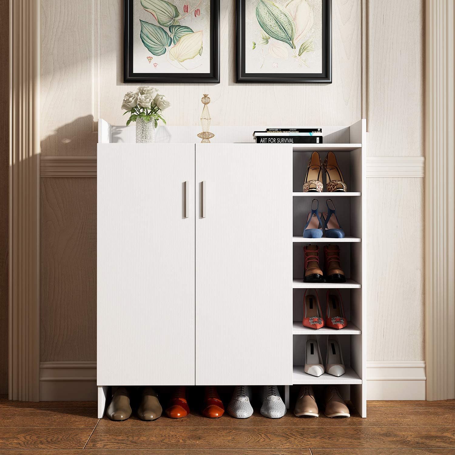 Kamakhya Decor Modern White Shoe Rack With 2 Doors And Shelves