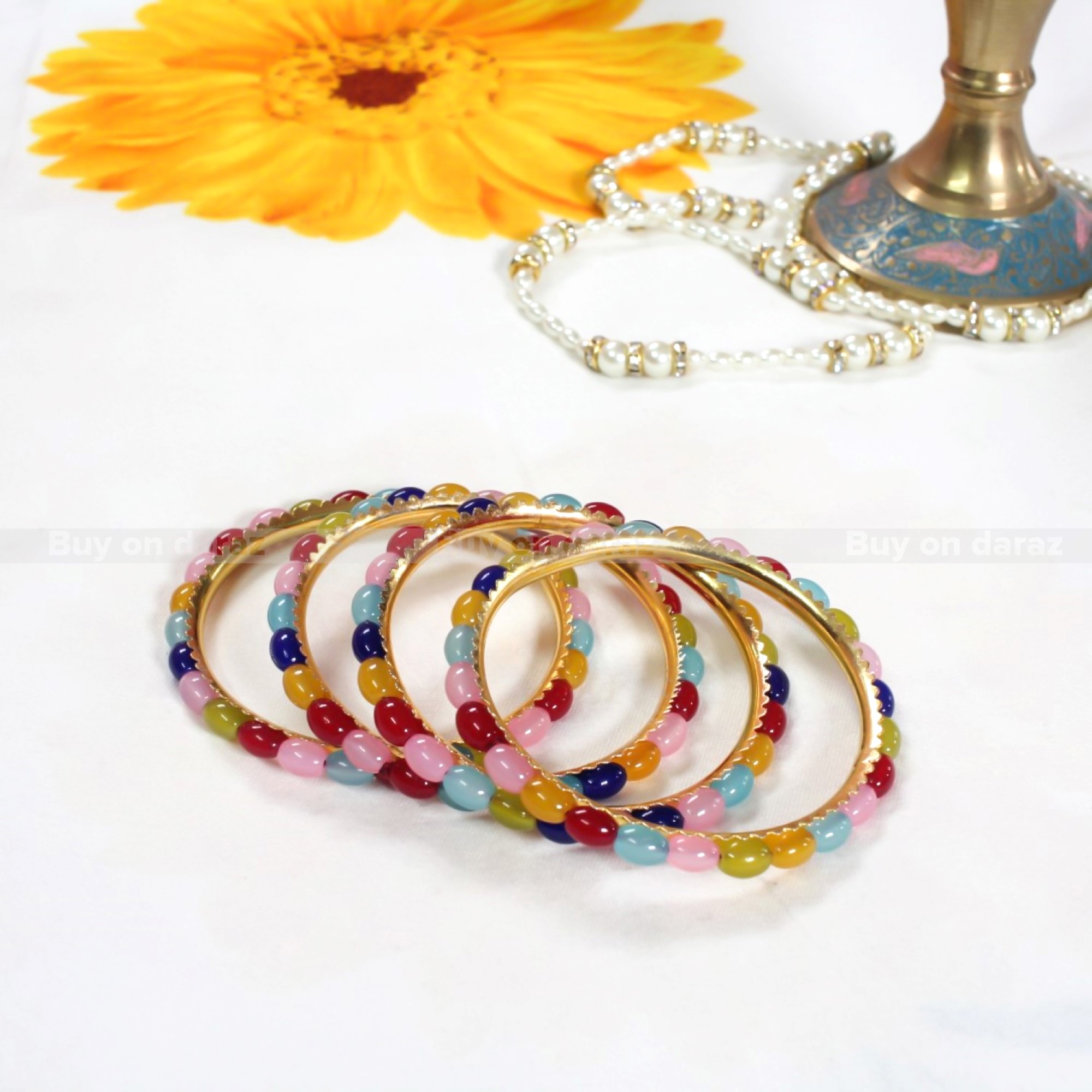 ( Set Of 4 ) Multi - Color Beads Embedded Bangles/Chodi