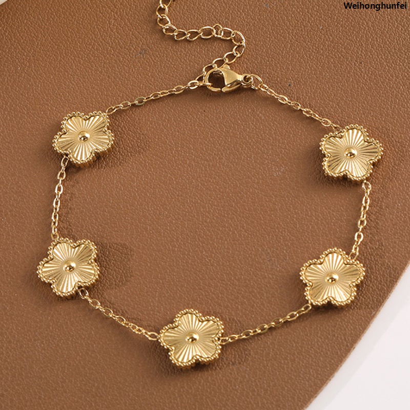 WeihonghunfeiFifty percent discount Trendy Lucky Clover Flower Stainless Steel Bracelets For Women Girl Romantic Plant Metal Jewelry Party Birthday Daily Bangles