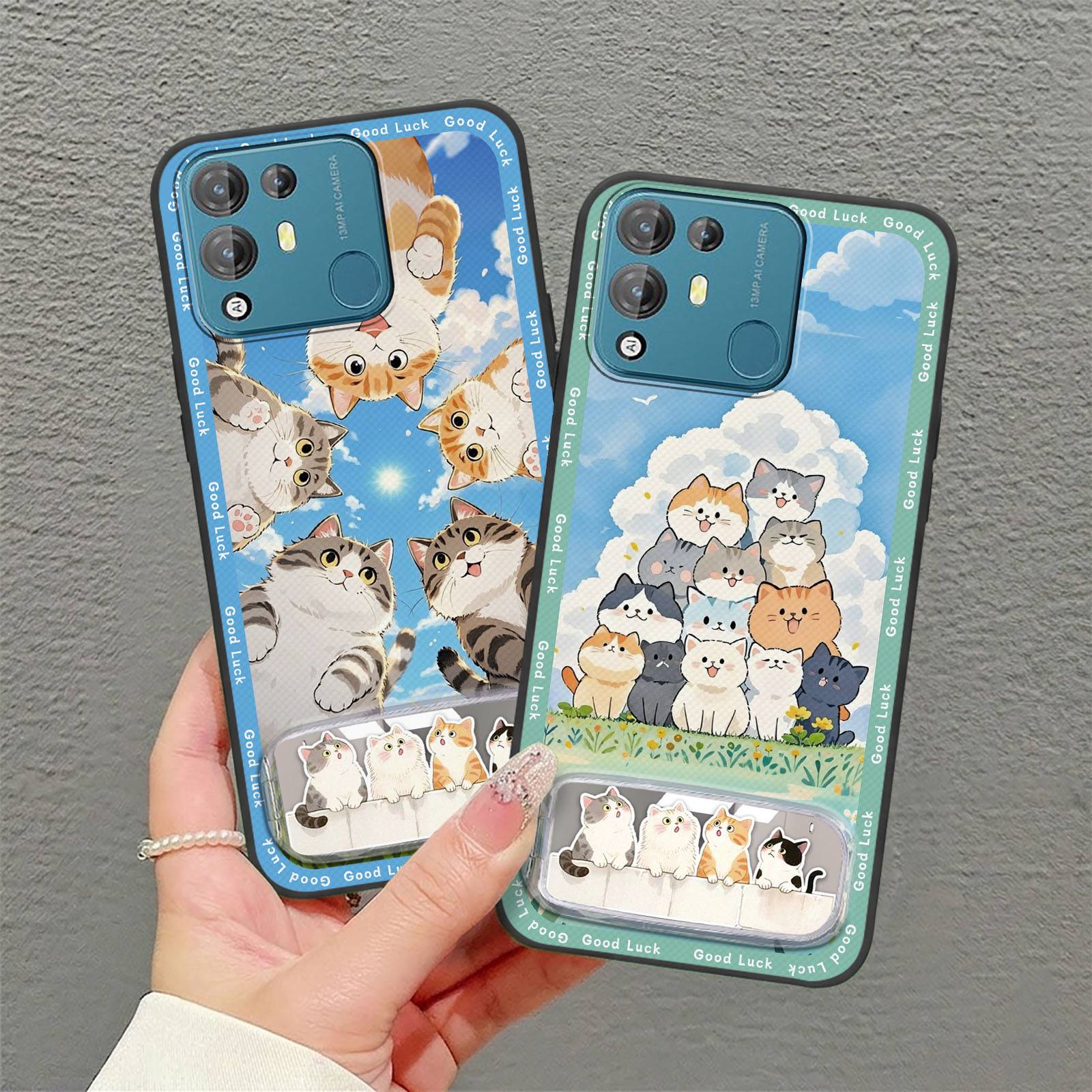 Durable Anti-dust Phone Case For Cubot R19 3D Phone Holder Phone Pouch Shockproof Cute Embroidery Makeup Mirror TPU
