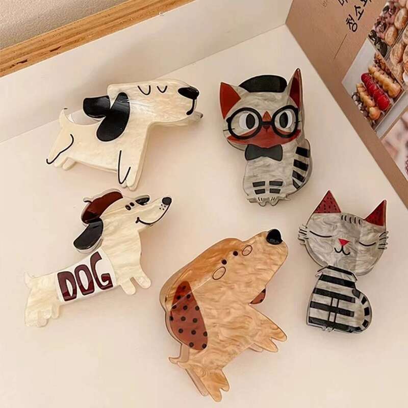 1pc cute cartoon puppy kitten acetate Lady back of head hairpin grab shark clip headdress