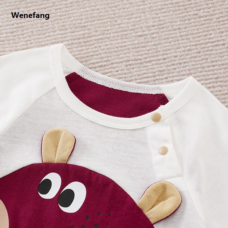 Wenefang Newborn Clothes Cute Cartoon 3d Teddy Bear Cotton Comfortable And Portable Soft Boys And Girls Summer 0-18 Short Sleeved Baby Jumpsuit