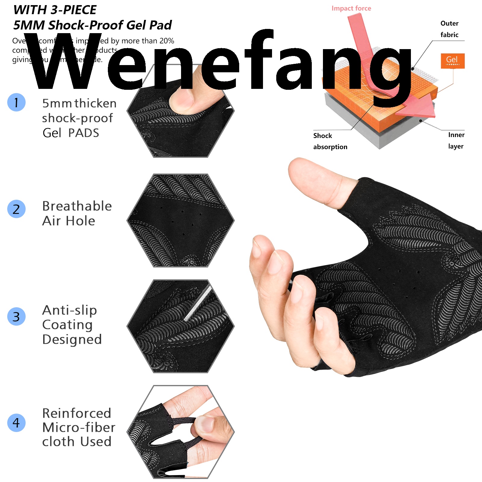 Wenefang MOREOK Men Cycling Gloves Half Finger Biking Gloves Road Bicycle Gloves Gel Pad Shock-Absorbing Anti-Slip Breathable MTB Gloves