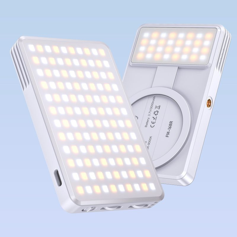 JMARY FM-168R Magnetic Fill Light for iPhone & Android | Magsafe Compatible LED Video Light | Rechargeable Light for Vlogging, Photography, Live Streaming & Selfies | Adjustable Color Temperature 2500K-9000K
