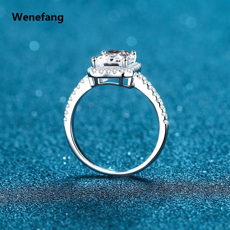 Wenefang XDY925 Sterling Silver Ring Women's Sugar Micro Set Crushed Fashion Stone 1 Carat 2 Carat Four Prongs Shaped Moissanite Ring