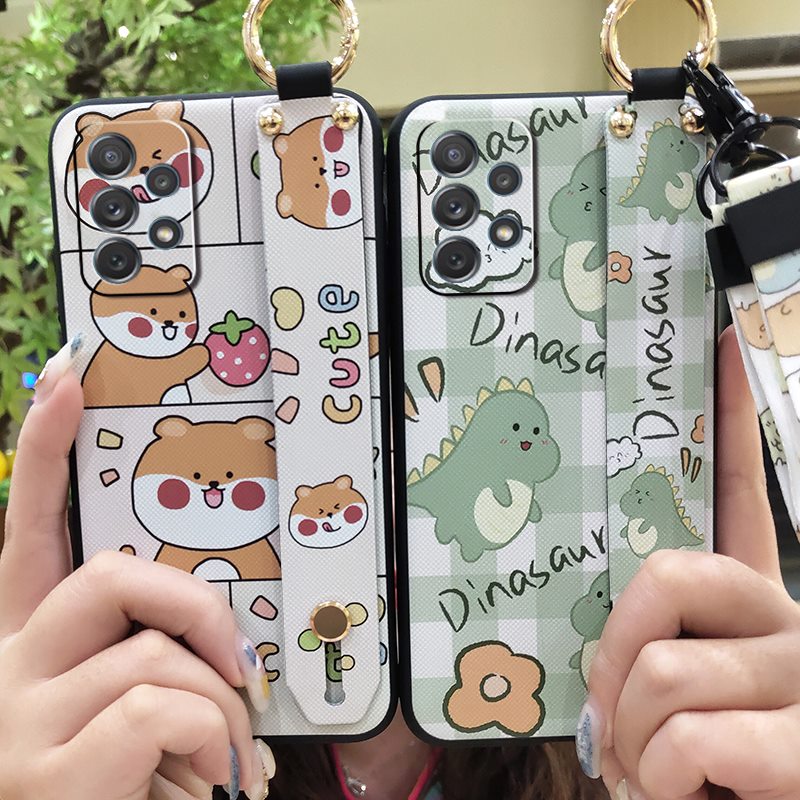 Durable Cartoon Phone Case For Samsung Galaxy A72 4G/5G/SM-A726B Fashion Design Kickstand Anti-dust Wrist Strap Lanyard