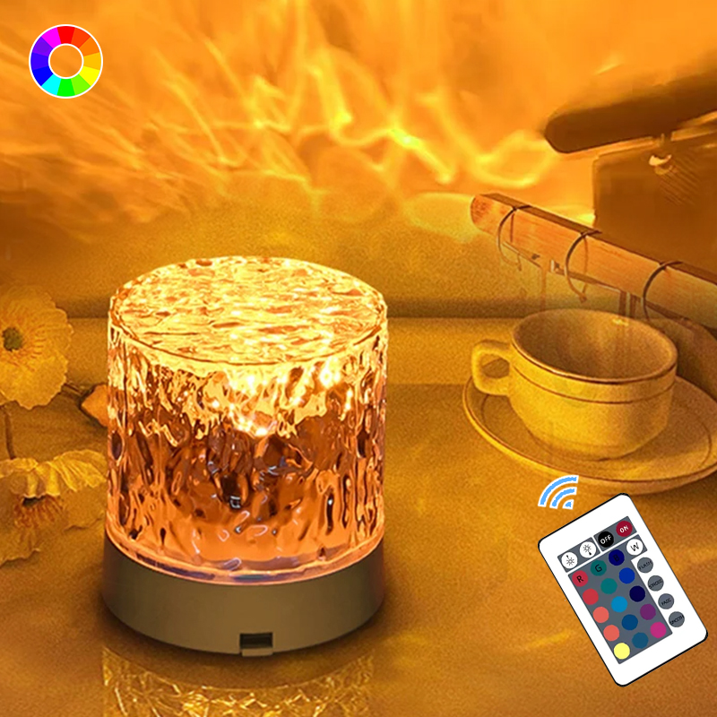 Water Ripple Projection Lamp - USB Ocean Light Projector with Touch & Remote Control for Party, Bedroom & Photography