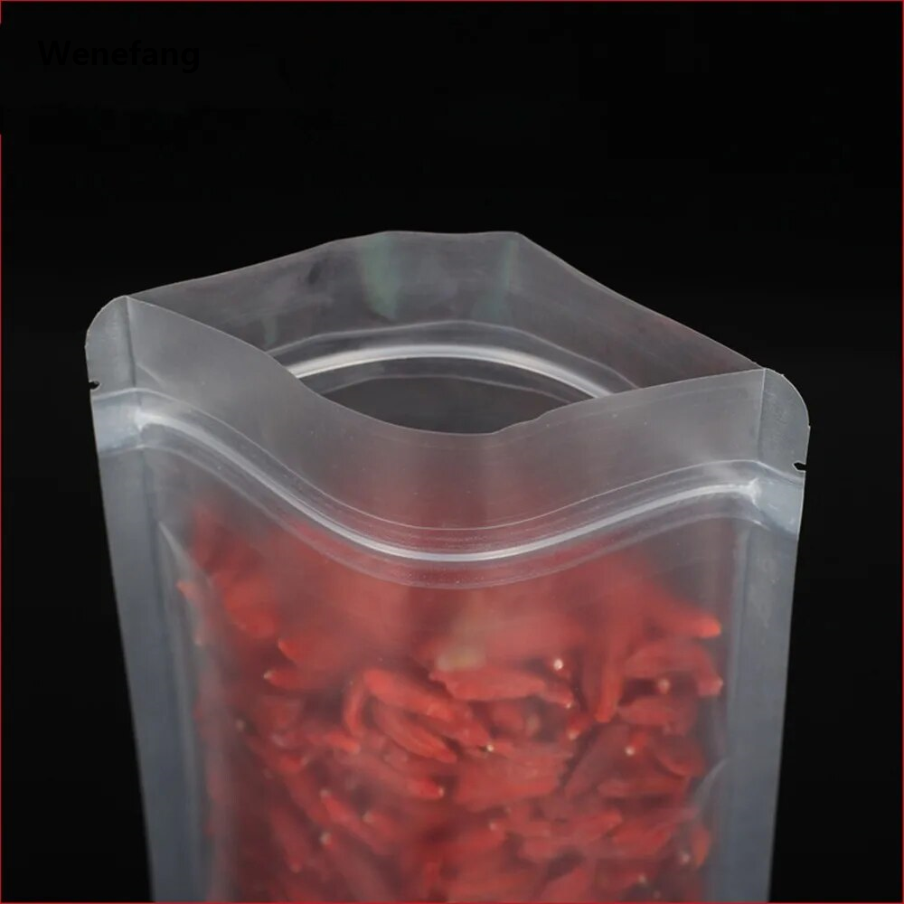Wenefang transparent bag 100pcs Frosted Plastic Transparent Bags Stand Up Zip Lock Pouches Food Packaging Bag for Bean Grains Tea Storage with Tear Notch