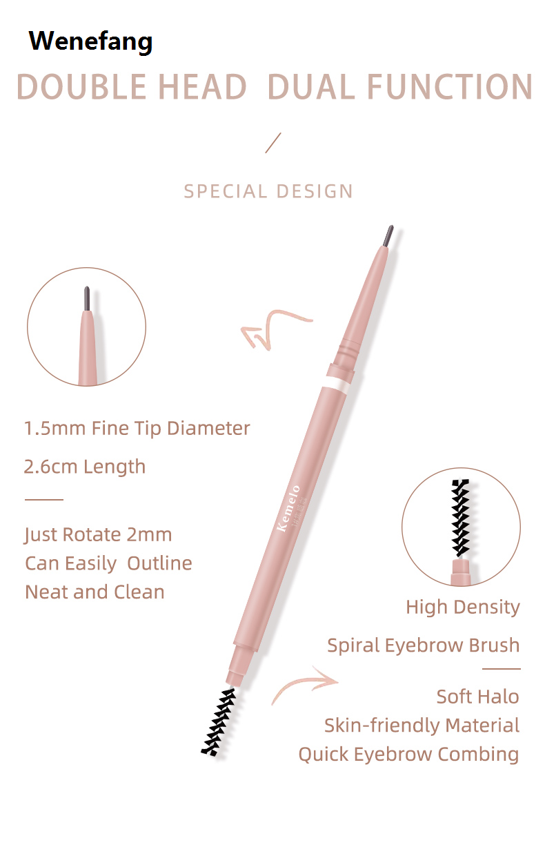 Wenefang 1.5mm Ultra Fine Double-Ended Eyebrow Pencil (Kemelo) Waterproof Sweat-proof Long Lasting Professional Eye Makeup For Women