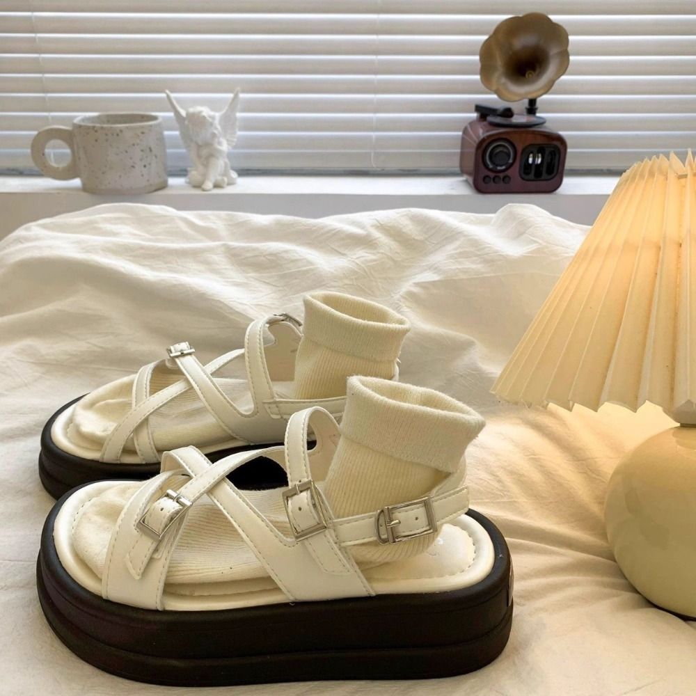 High Quality Non-Slip Women's Sandals with Pearl Ornament Cute Beach Shoes 4 Cm Thick Solid Color Casual Shoes