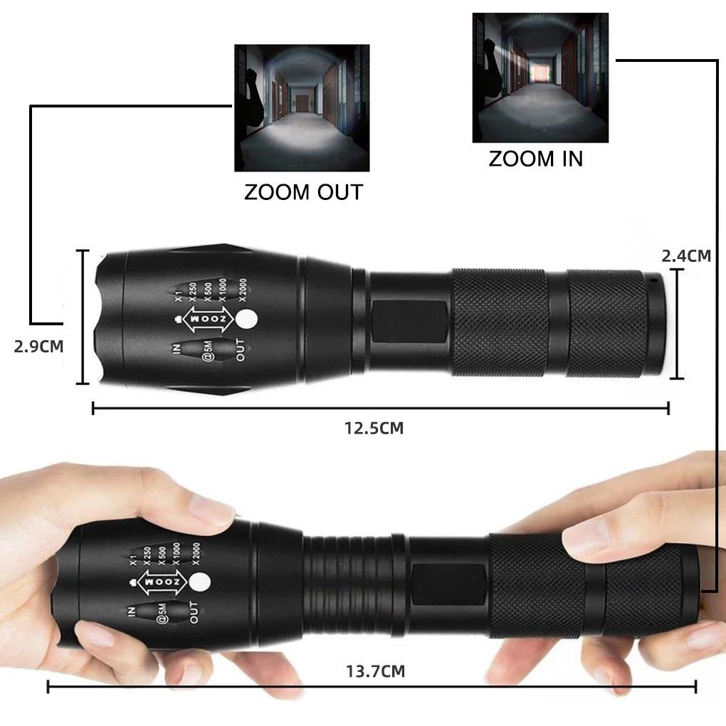 Portable High Power Led Flashlights Camping Torch 5 Lighting Modes Aluminum Alloy Zoomable Light Waterproof Material Use 3 AAA Batteries